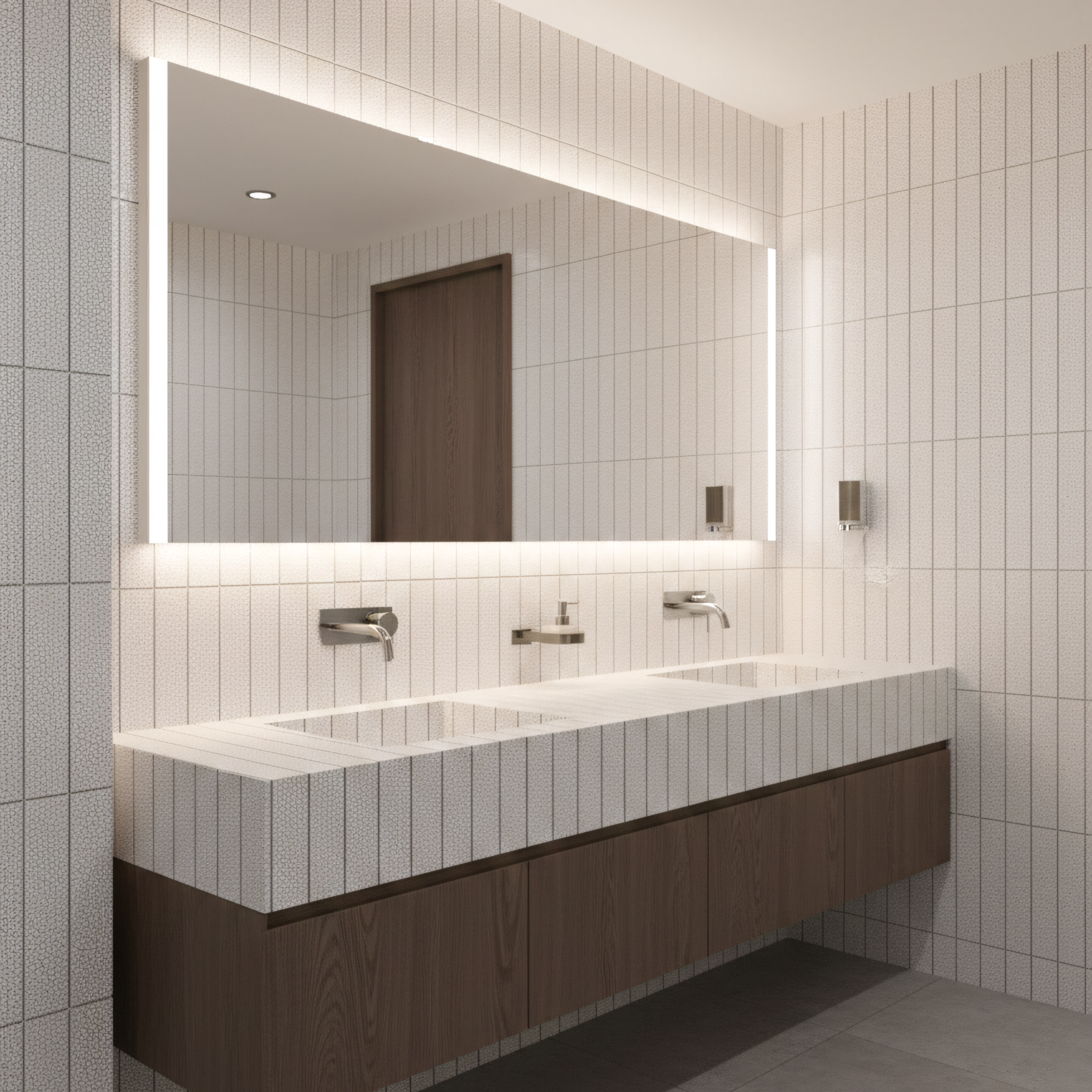 Polygood wall panels in a coordinated bathroom design scheme
