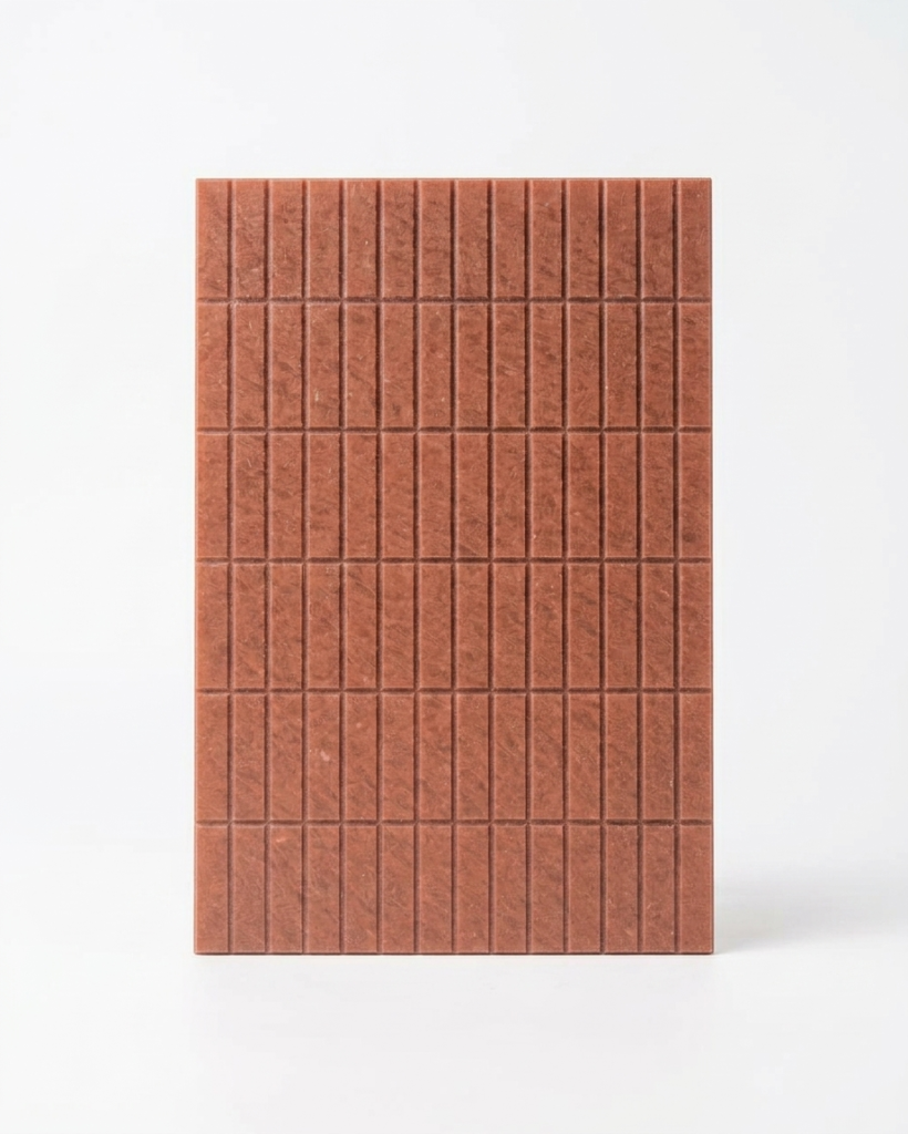 Large-format recycled plastic wall panel with CNC-machined grooves