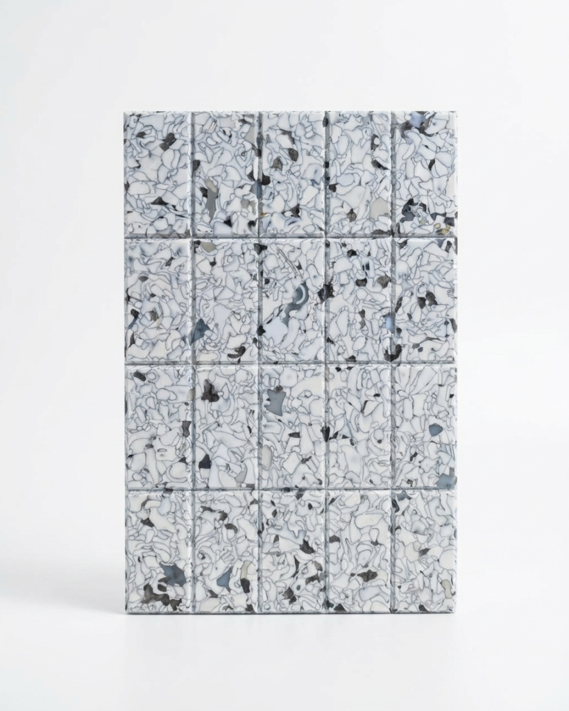 Polygood wall tile panel in Oyster, made from recycled plastic