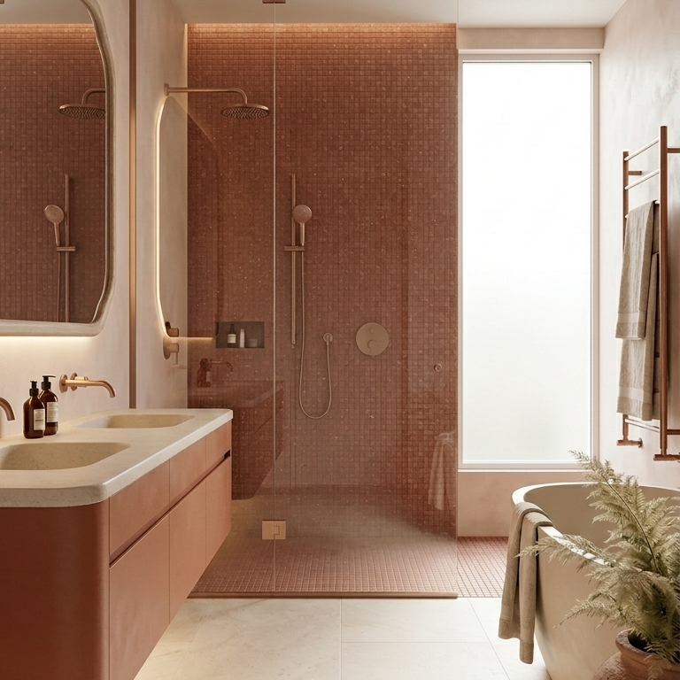 Polygood wall panels and vanity in a unified recycled material family